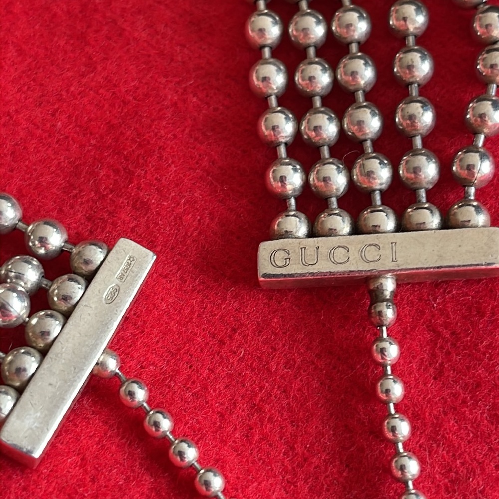 Gucci Silver Interlocking Double G Station Bracelet Gem